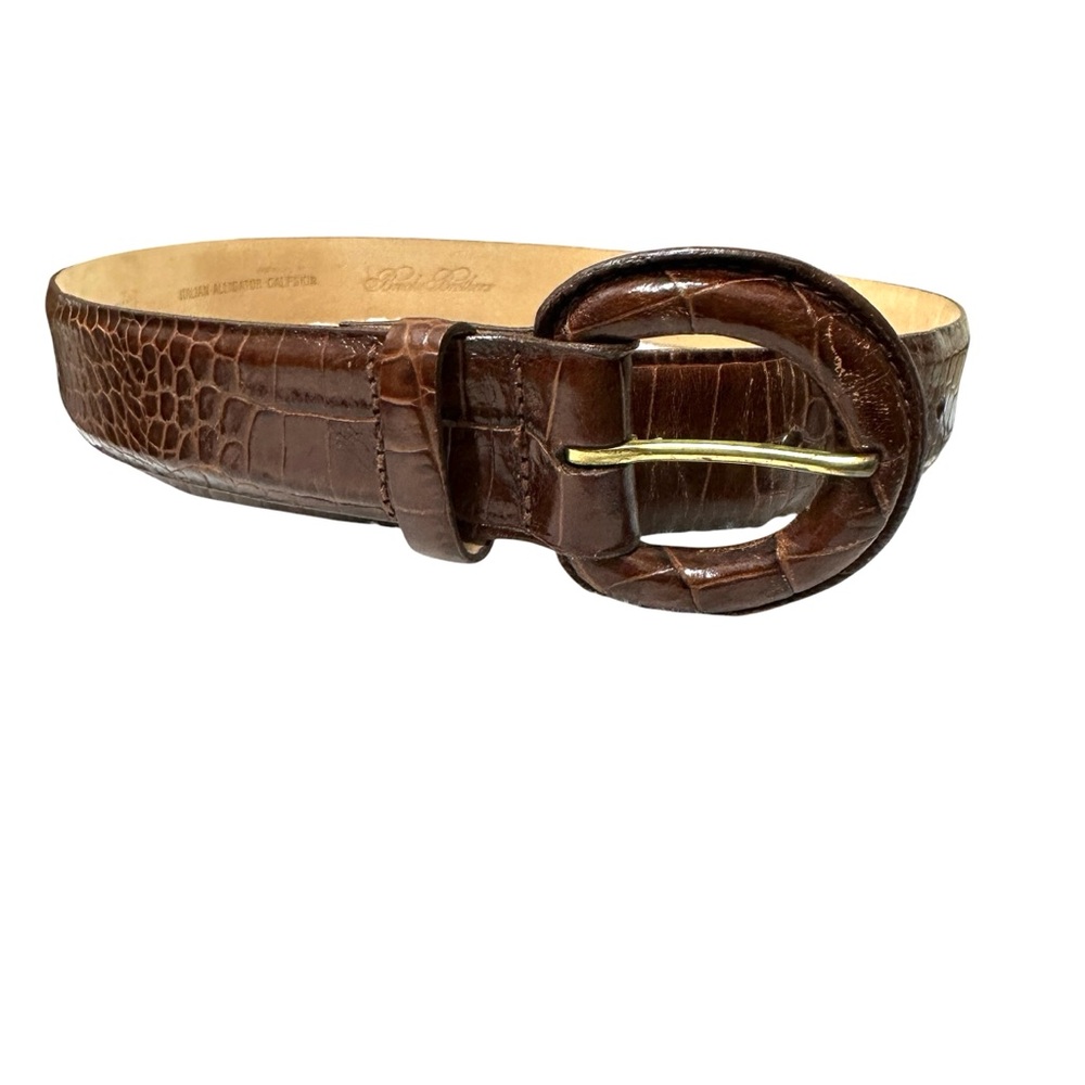 BROOKS BROTHERS Women’s Brown Alligator Embossed Italian Leather Belt Size S USA